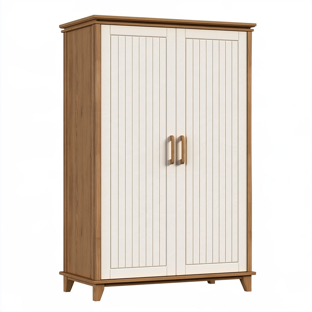 Kleiderschrank 100 x 55 x 180 cm Holz Braun Weiß mit 2 Türen im Landhausstil