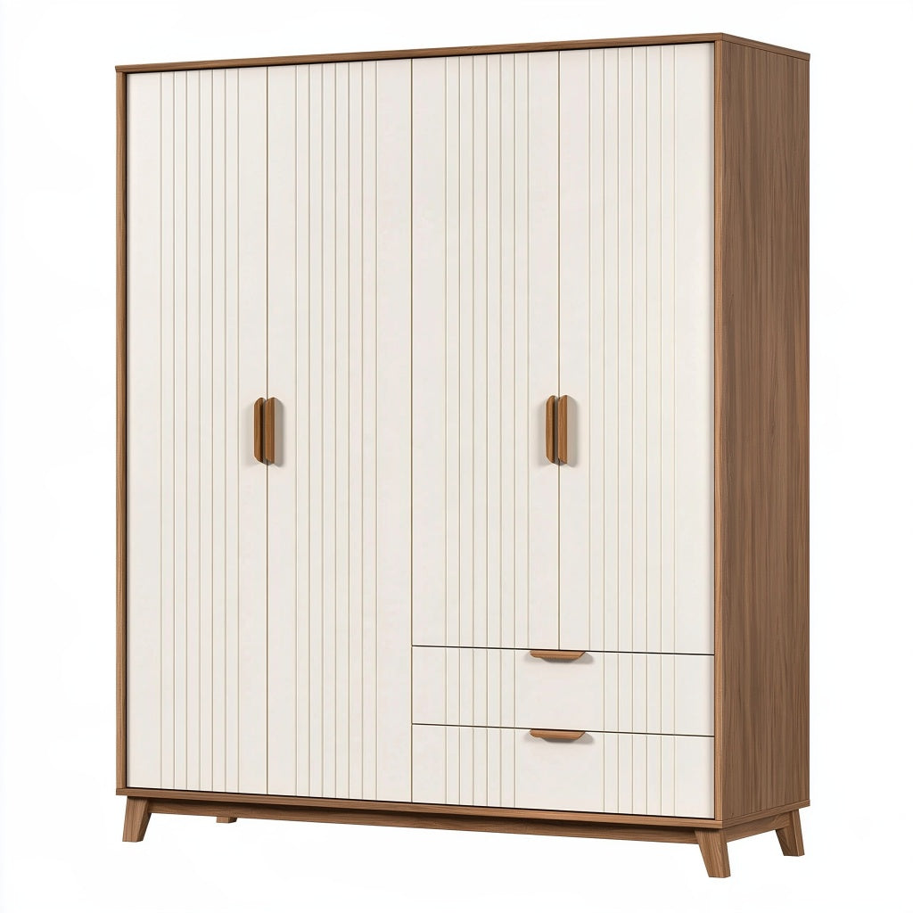 Kleiderschrank 120 x 55 x 200 cm Holzwerkstoff Weiß Walnussfarben mit 2 Türen und 2 Schubladen