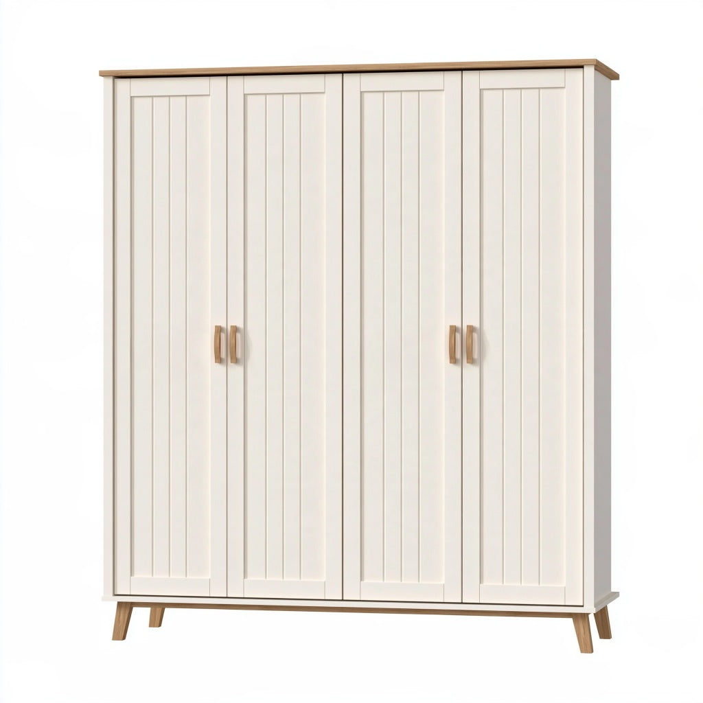 Kleiderschrank 180 x 55 x 190 cm Holzwerkstoff Cremeweiß Naturholz Landhausstil Stauraum