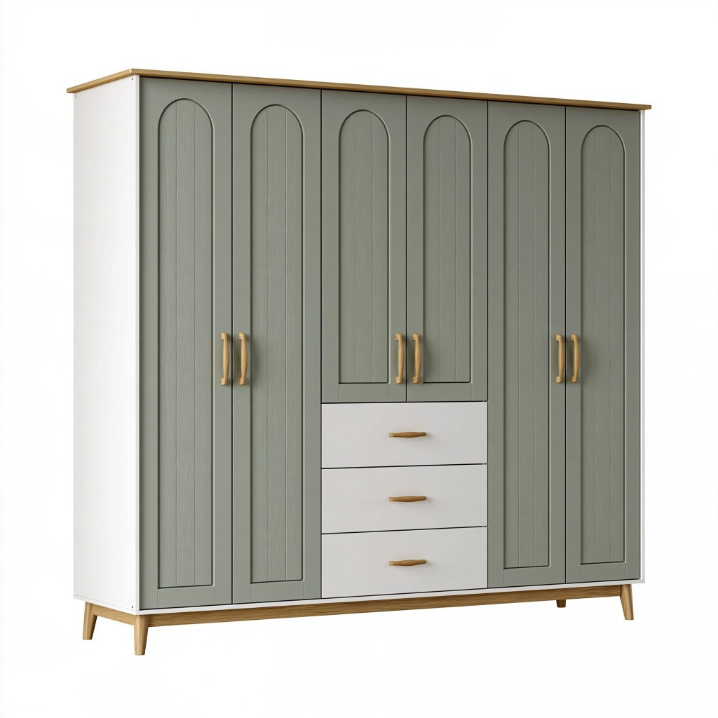Kleiderschrank 240 x 60 x 200 cm Holzwerkstoff Grün Weiß mit 6 Türen und 3 Schubladen