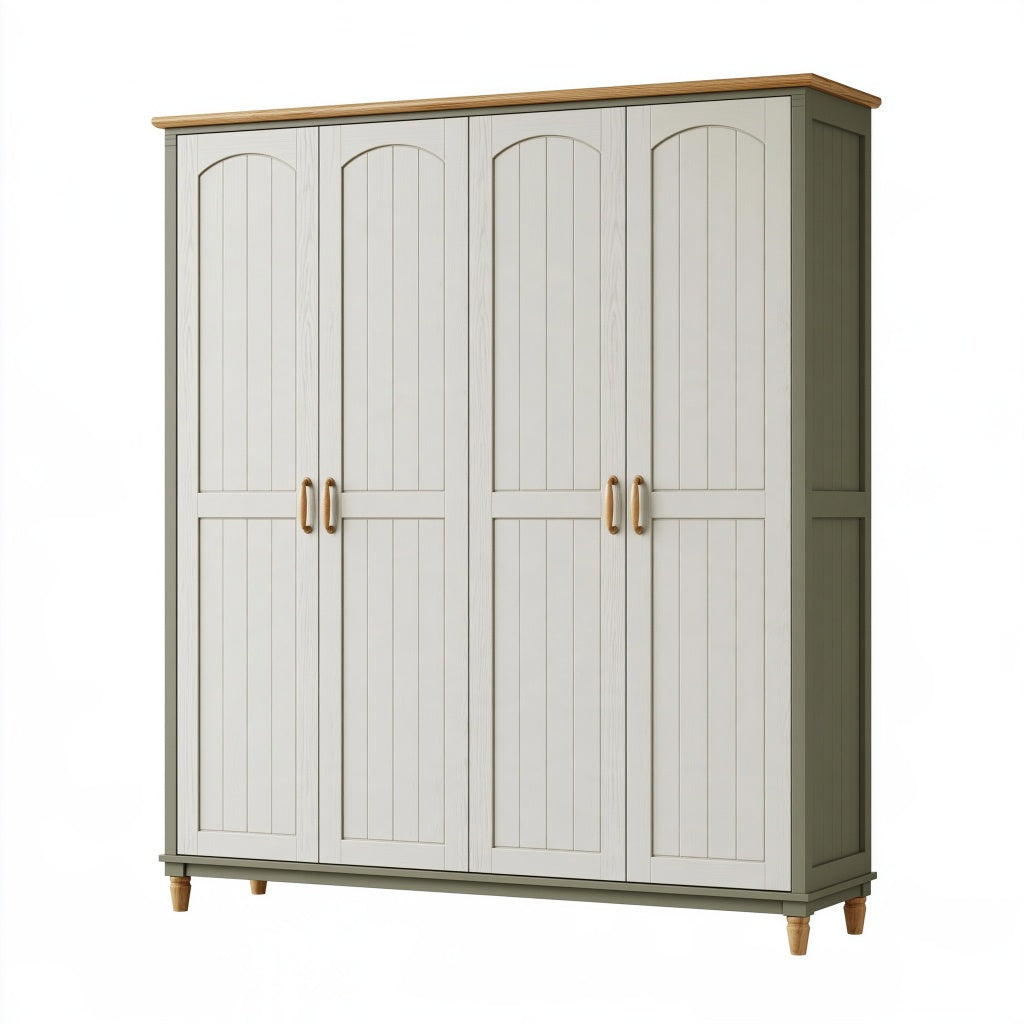 Kleiderschrank 180 x 60 x 200 cm Holzwerkstoff Cremeweiß - 4 Türen im Landhausstil