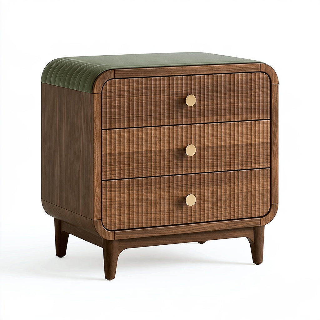Nachttisch 60 x 45 x 65 cm Holz Braun Grün gepolstert mit 3 Schubladen