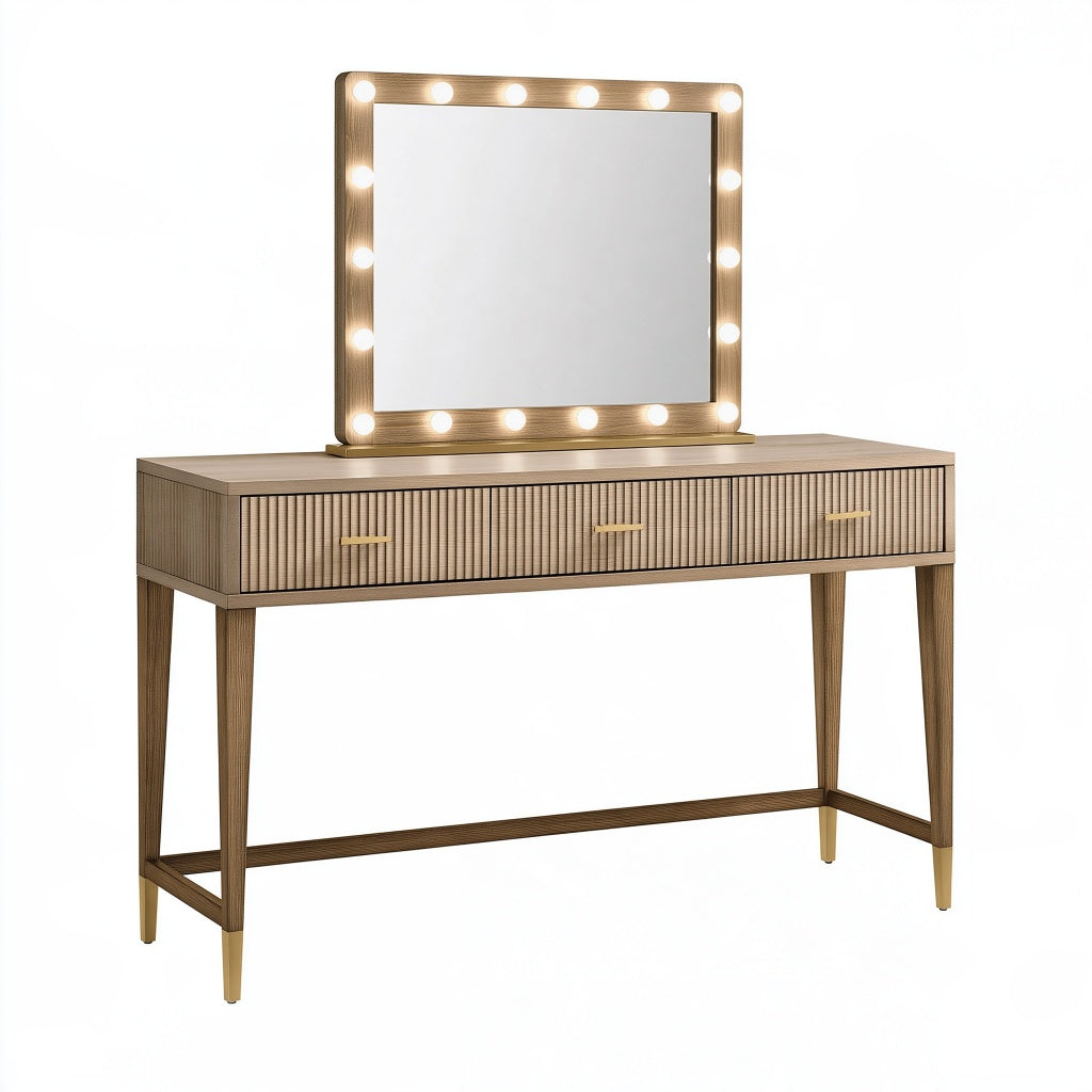 Schminktisch 120 x 45 x 145 cm Holzwerkstoff Braun mit beleuchtetem Spiegel und Schubladen