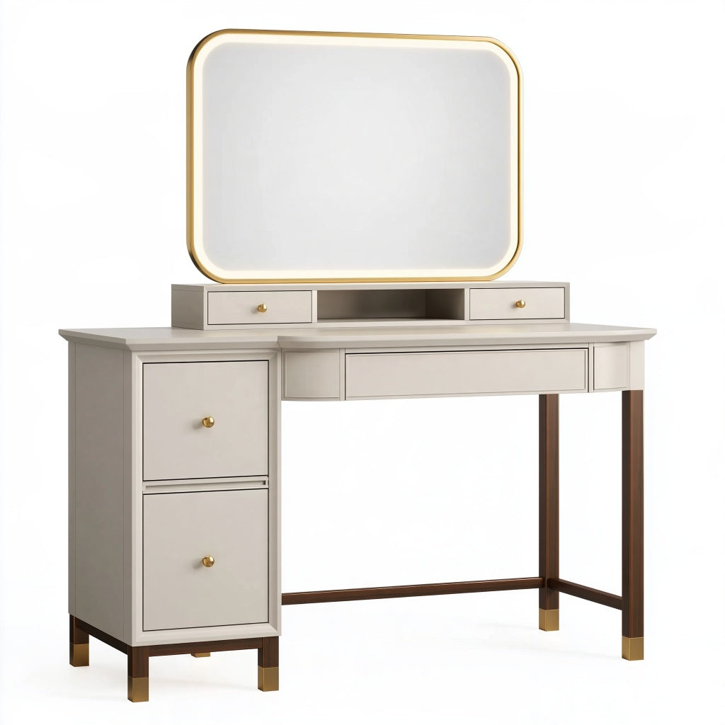 Schminktisch Set 120 x 50 x 140 cm aus Holzwerkstoff Beige mit Spiegel und Schubladen