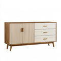 Sideboard 160 x 40 x 85 cm Holz Braun Creme mit Lamellentüren Mid Century Stil
