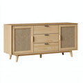Sideboard 160 x 40 x 80 cm aus Holz in Natur mit Rattangeflecht im Retro-Stil