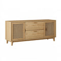 Sideboard 160 x 40 x 75 cm Holz Natur mit Rattangeflecht im Retro-Stil