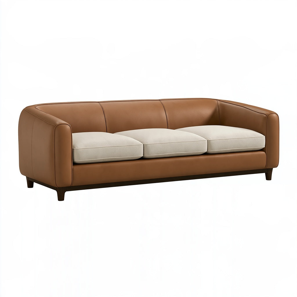 3-Sitzer-Sofa 220 cm Kunstleder Braun/Creme Modernes Wohnzimmer