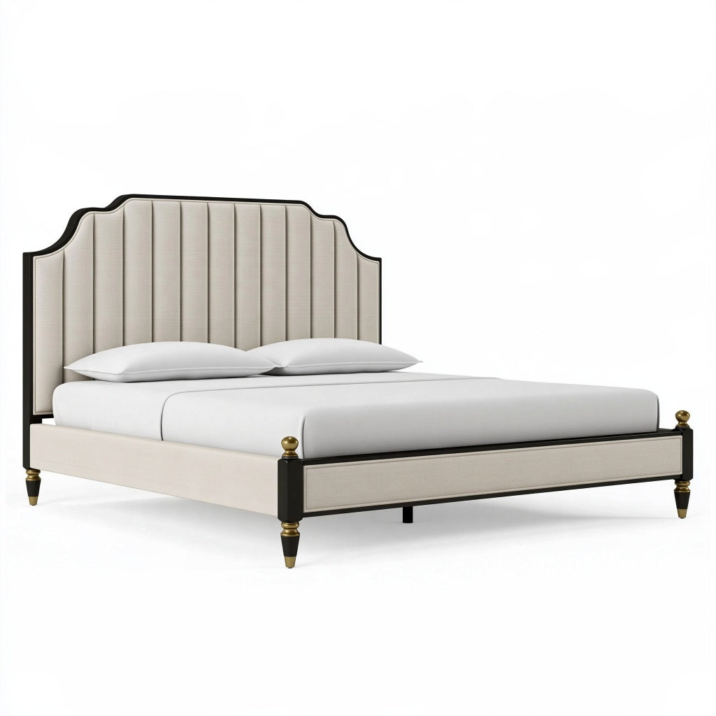 Polsterbett 180 x 200 cm Creme Textil mit gepolstertem Kopfteil klassisch