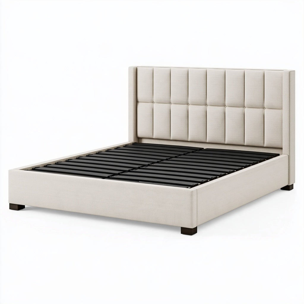 Polsterbett 160 x 200 cm Creme Textilbezug mit Lattenrost