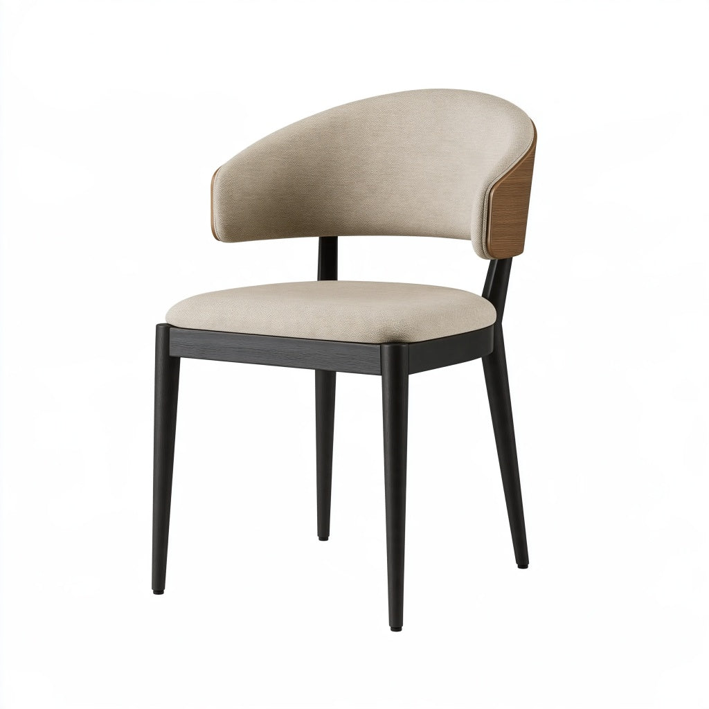 Polsterstuhl 55 x 56 x 78 cm mit Stoffbezug und Holzgestell in Beige Schwarz - moderner Esszimmerstuhl