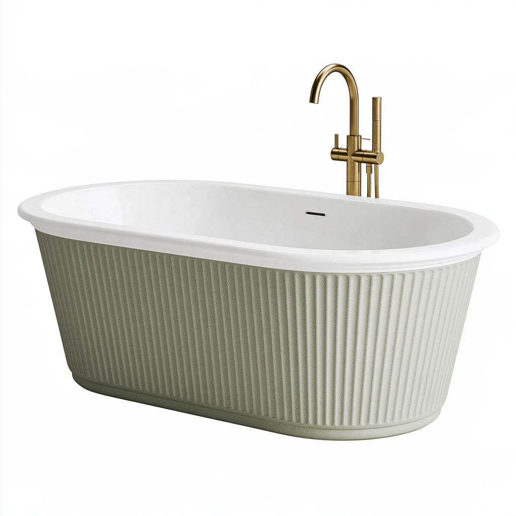 Freistehende Badewanne 170 x 75 x 58 cm Acryl Salbeigrün Weiß geriffelt